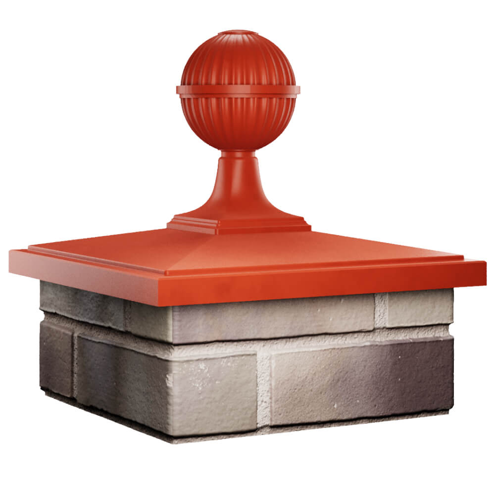 Колпак Zking БонаМоно Красный с шаром на столб 1.5х1.5 кирпича (385х385, 400х400мм) в сборе в Усть-Катаве фото