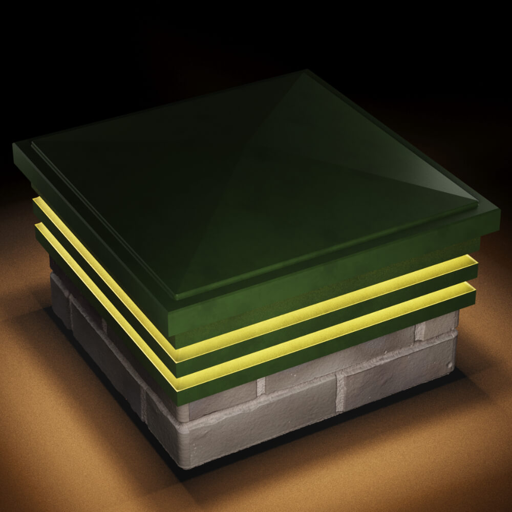 Колпак Zking Бона ХайТек Зеленый на столб 1.5х1.5 кирпича (385х385мм) с подсветкой в Усть-Катаве фото