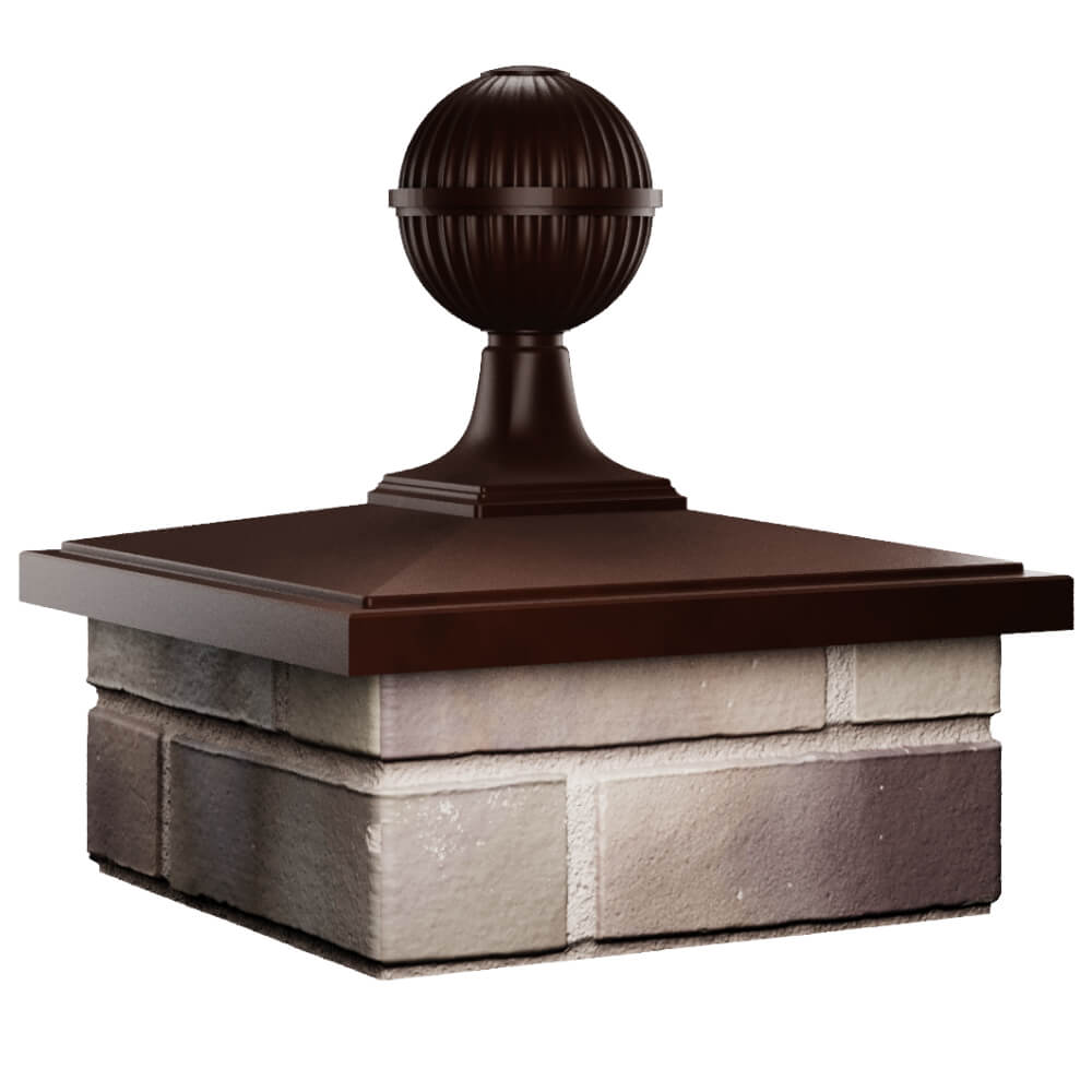 Колпак Zking БонаМоно Коричневый с шаром на столб 1.5х1.5 кирпича (385х385, 400х400мм) в сборе в Усть-Катаве фото