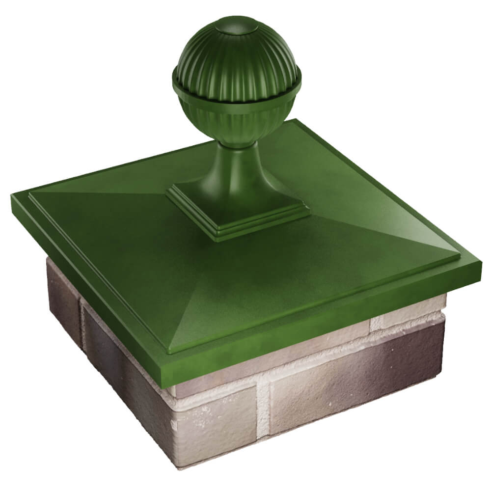 Колпак Zking БонаМоно Зеленый с шаром на столб 1.5х1.5 кирпича (385х385, 400х400мм) в сборе в Усть-Катаве фото