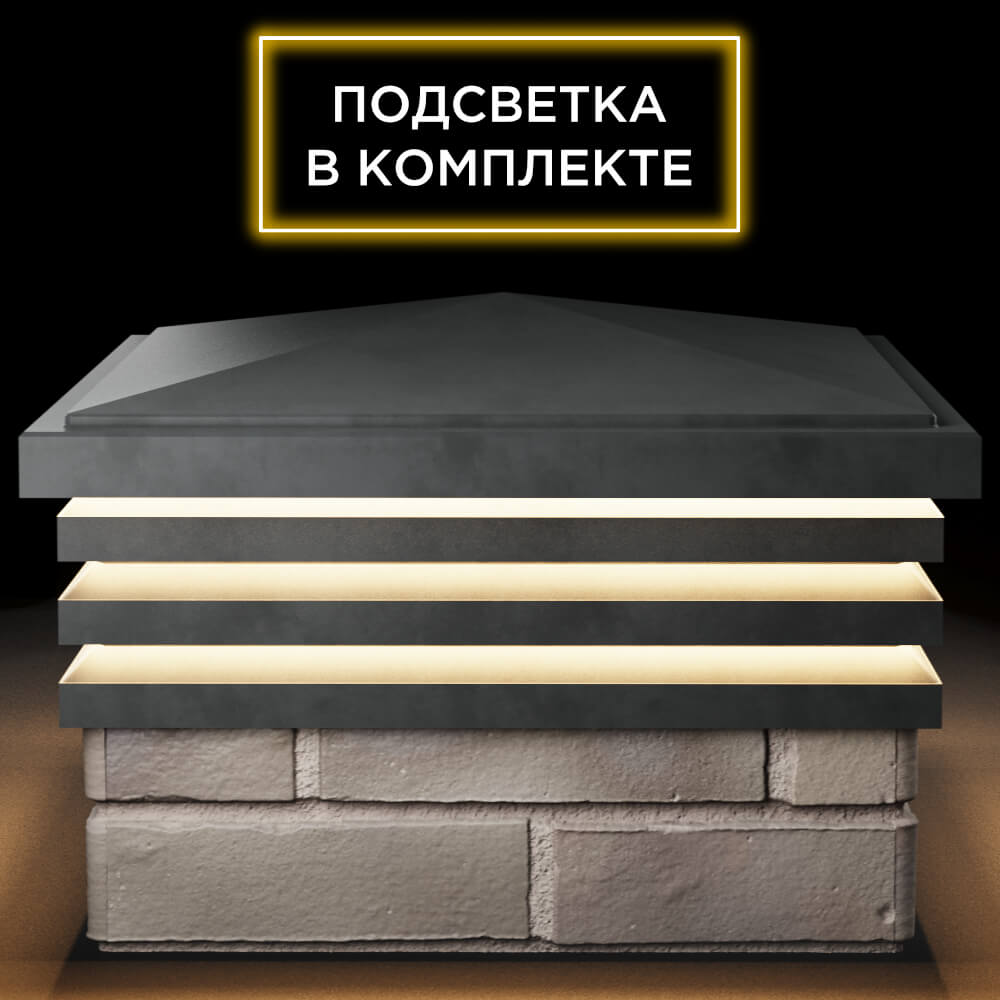Колпак Zking Бона ХайТек Серый на столб 1.5х1.5 кирпича (385х385мм) с подсветкой Усть-Катав фото