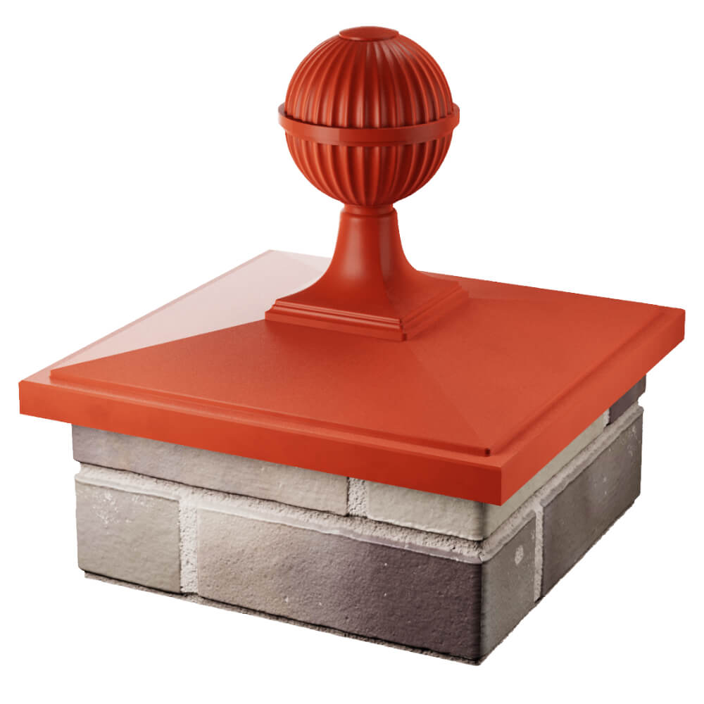 Колпак Zking БонаМоно Красный с шаром на столб 1.5х1.5 кирпича (385х385, 400х400мм) в сборе в Усть-Катаве фото