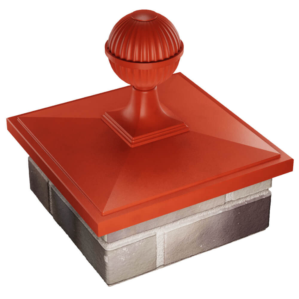 Колпак Zking БонаМоно Красный с шаром на столб 1.5х1.5 кирпича (385х385, 400х400мм) в сборе в Усть-Катаве фото